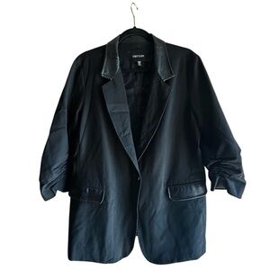 Karen Kane Black Faux Leather-Trim Blazer Jacket